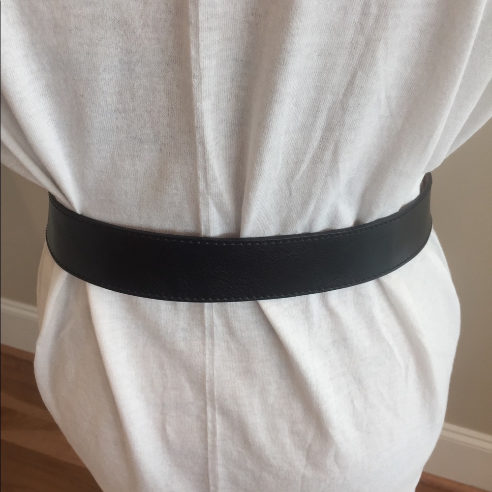 Black wide leather belt silver buckle - Picture 9 of 10